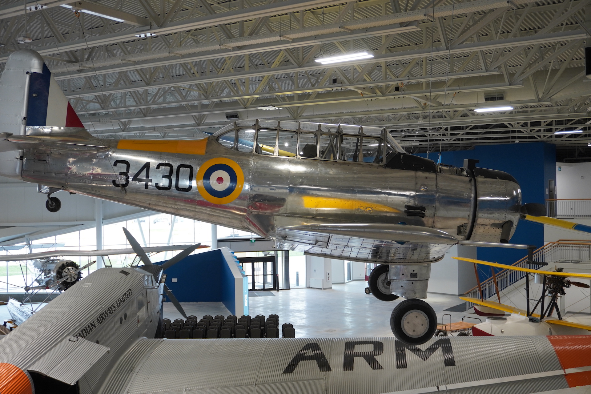 NA-64 Yale suspended in Royal Aviation Museum of Western Canada