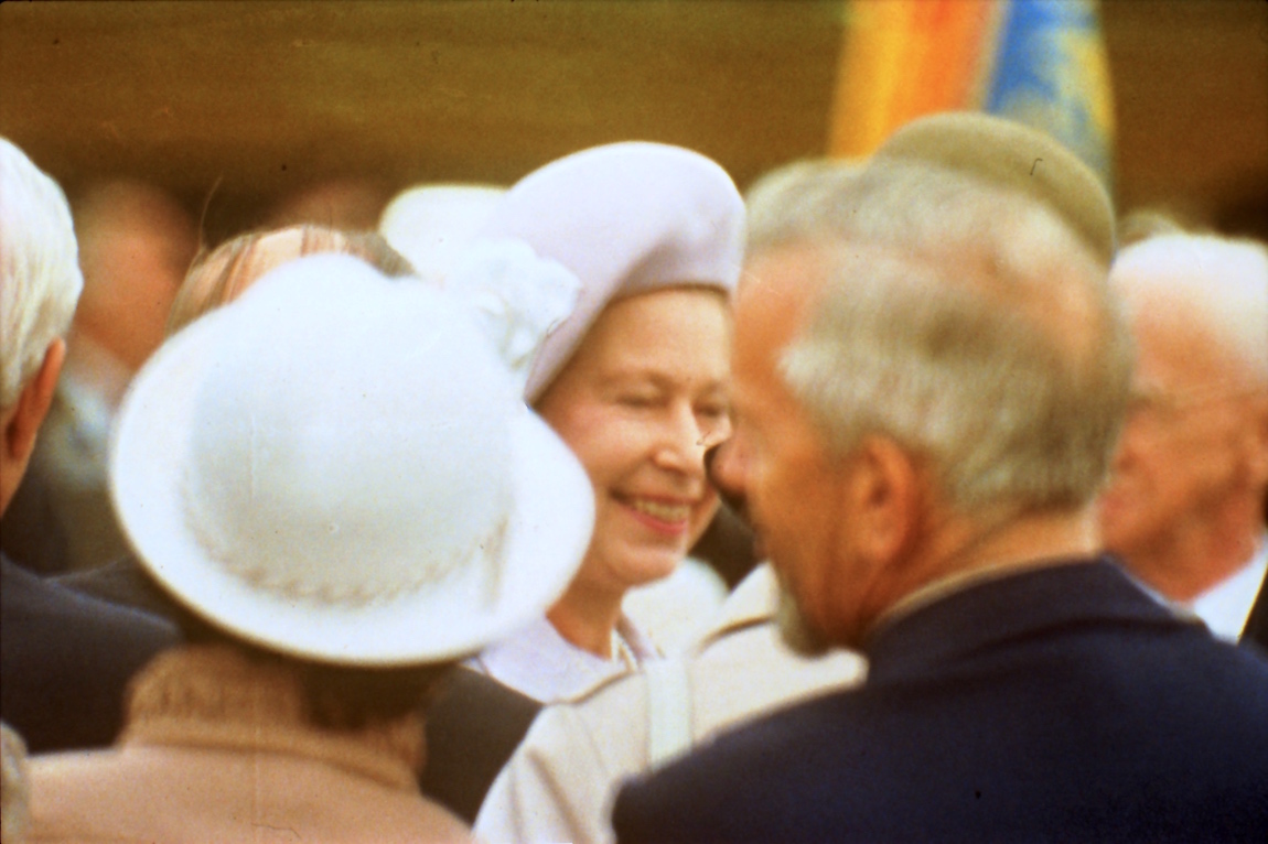 Queen Elizabeth II at opening of Western Canada Aviation Museum 1984