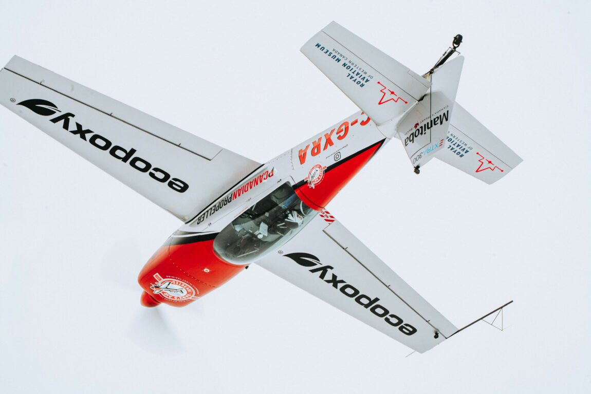 Luke Penner flying an inversion in his Extra 300L aerobatic plane