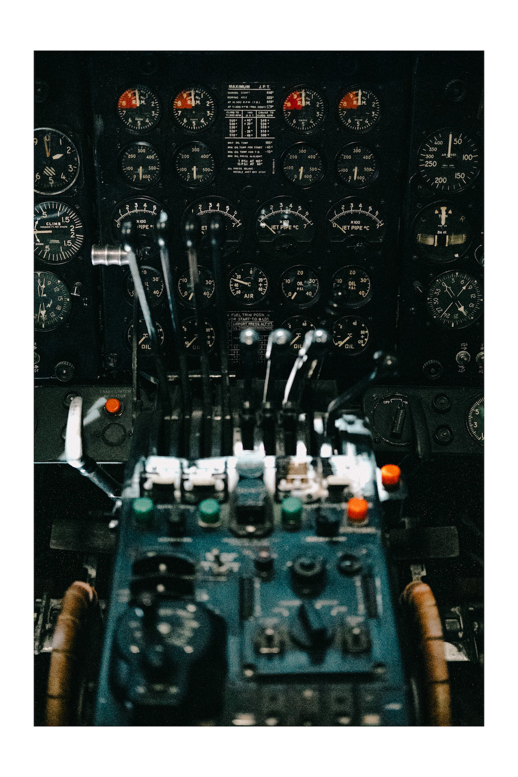 Close-up shot of controls inside the cockpit of the Vickers Viscount on display at the Royal Aviation Museum